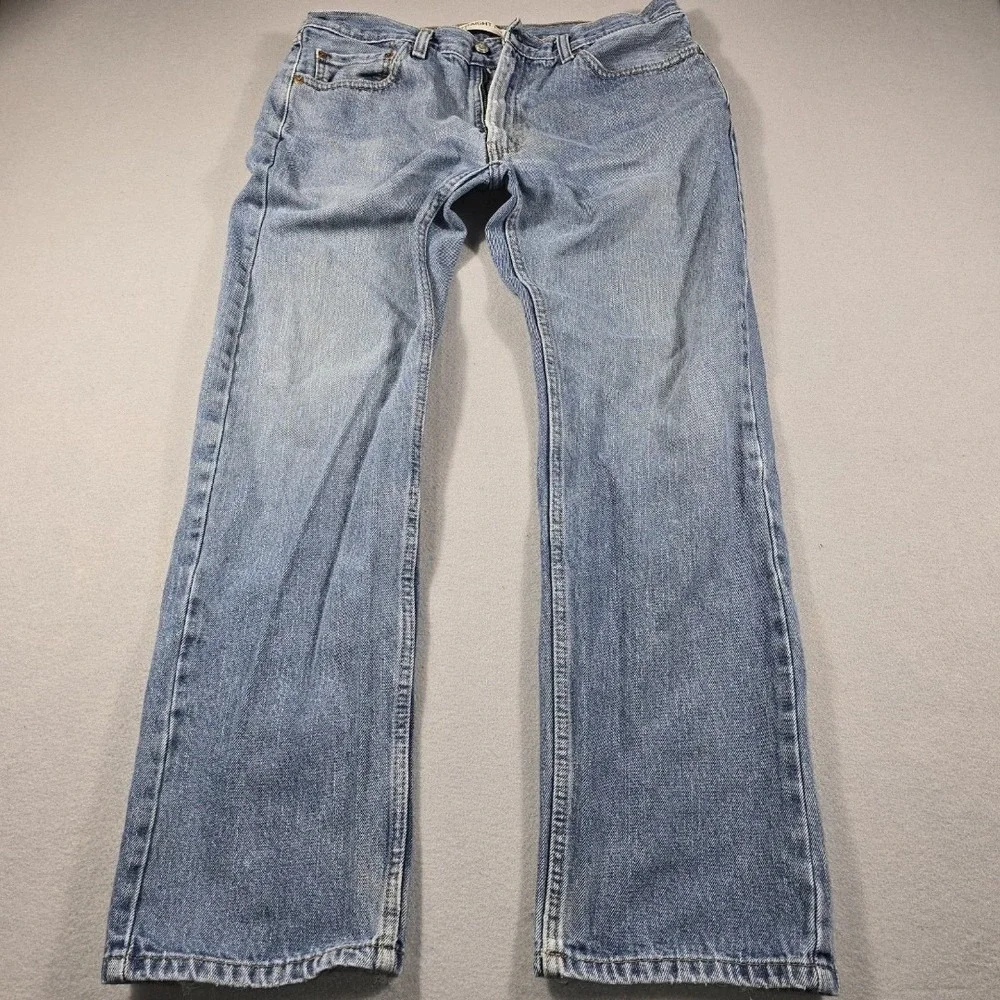 Levi's Mens 36x32 Blue Jeans 505 Straight Fit Light Wash Cotton Denim Classic
